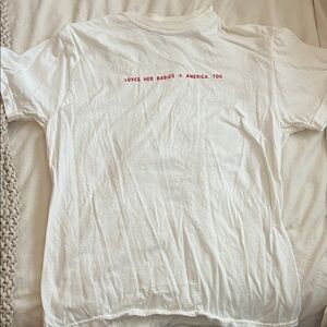 White Graphic Tee with Red Text